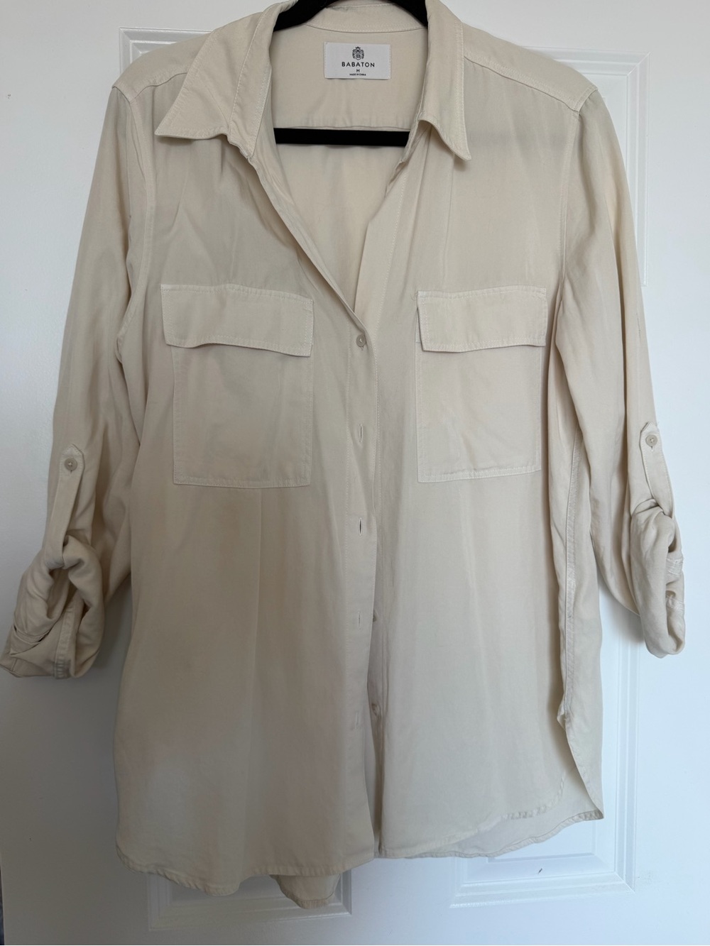 Babaton Light Cream Button-Down Utility Shirt